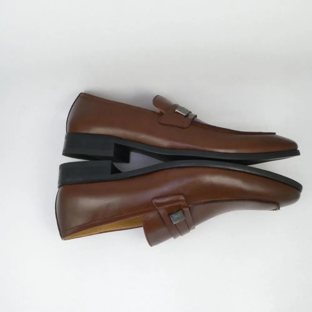 Calvin Klein Men's US Size 10.5 Brown Leather Dress Loafers Slip On Square Toe